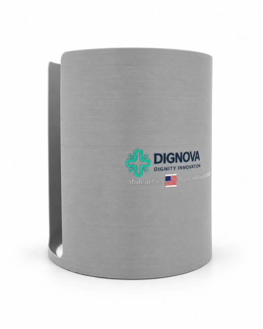 Dignova privacy holder for 1000cc bladders with Lawson 25770 mount — holder front